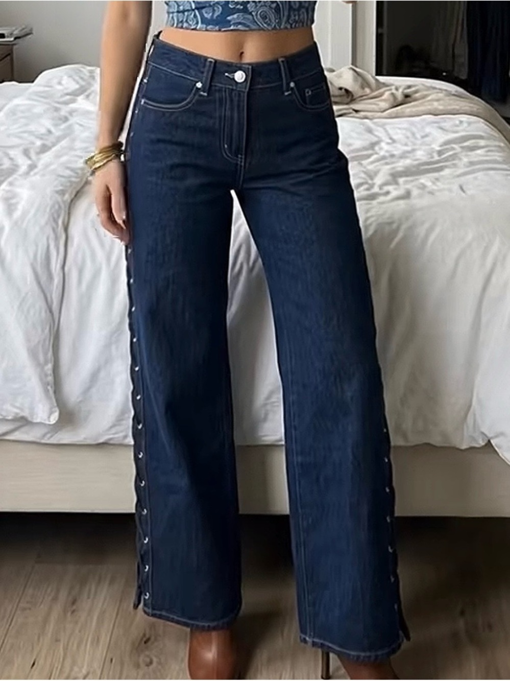 PacSun Dark Blue Straight-Leg Jeans with Side Snap Detail Size 26